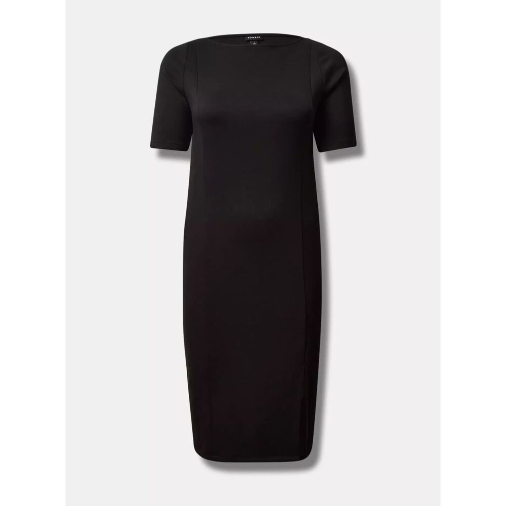 NWT Torrid 4X Deep Black Midi Studio Cupro Elbow Sleeve Bodycon Dress Size 26 - Picture 5 of 8